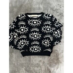 LC Lizette Collection Eye Print Sweater Womens Medium Black White Graphic